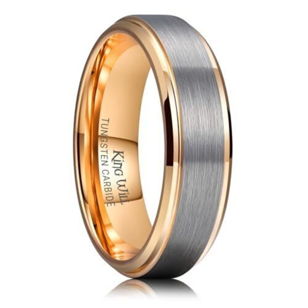 9638 Unisex 7mm 18k Rose Gold Plated Tungsten Carbide Ring Two Tone Wedding